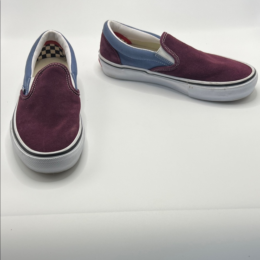 Vans Men’s Pop Cush Duracap Burgundy Blue Slip-On Sneakers Shoes 7
